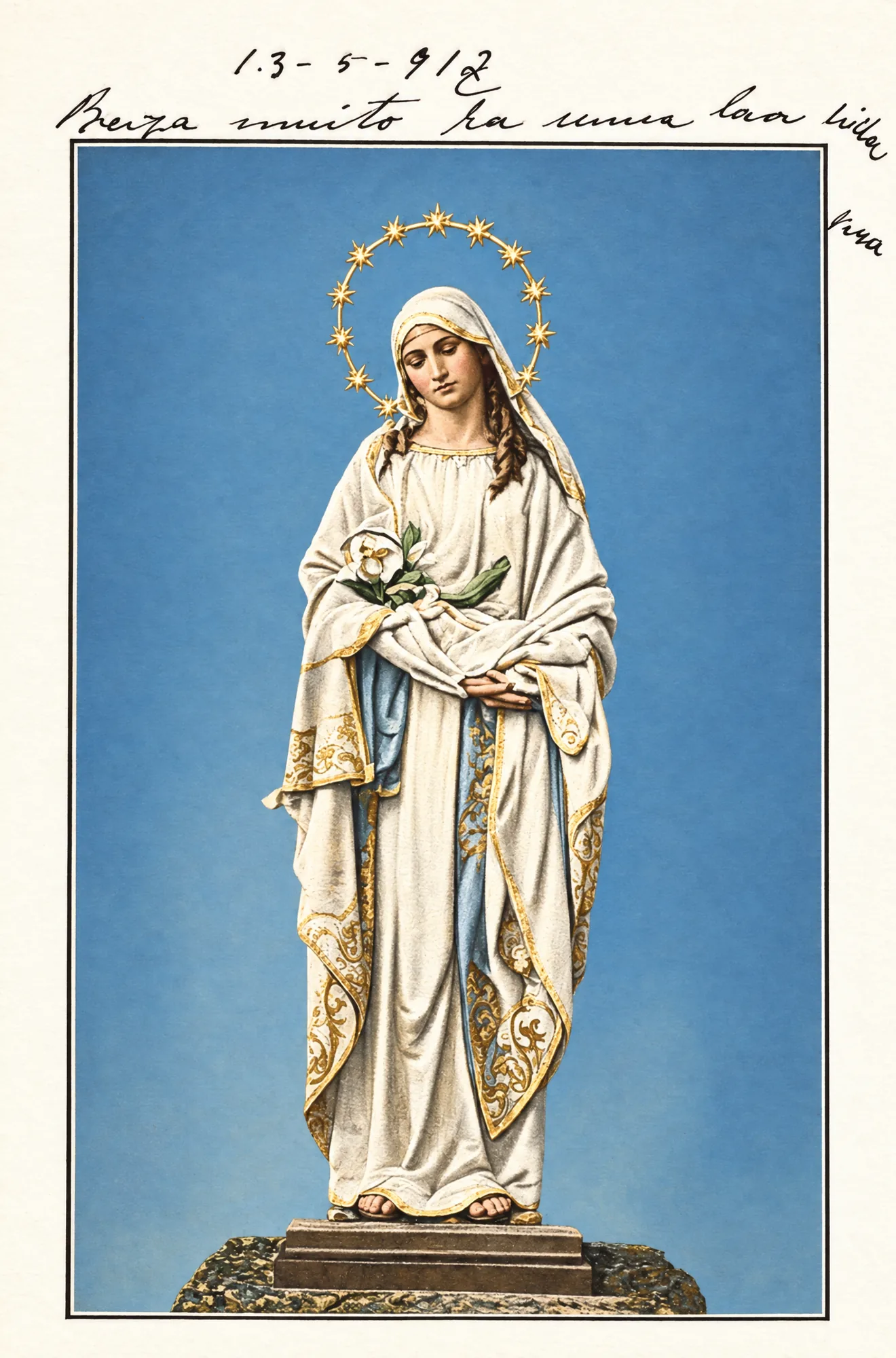 Bilhete postal da Casa Monteiro, do Porto, com Nossa Senhora, 1918: Cor (IA)