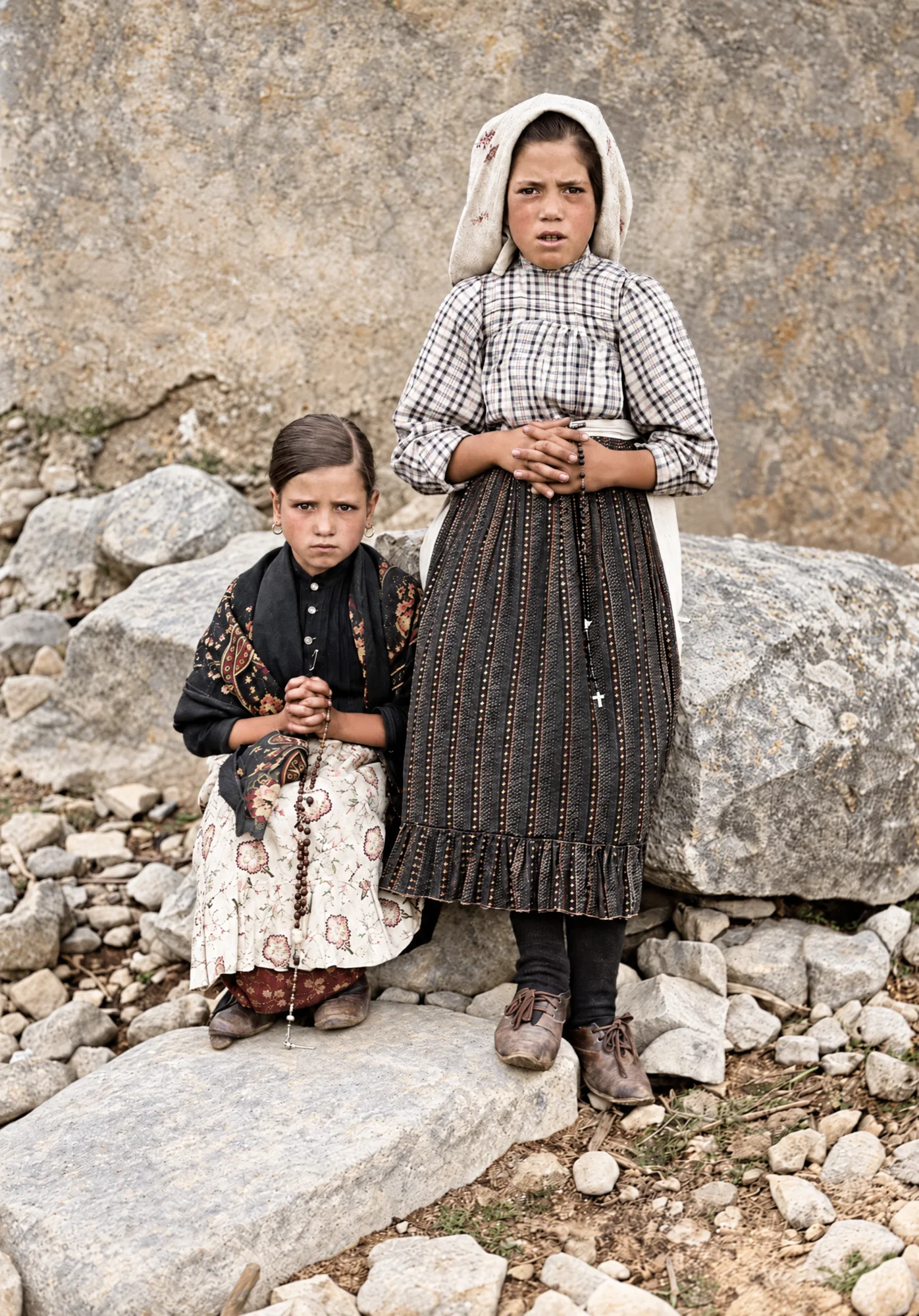 Lúcia and Jacinta at Reixida, September 1917: Colour (AI)