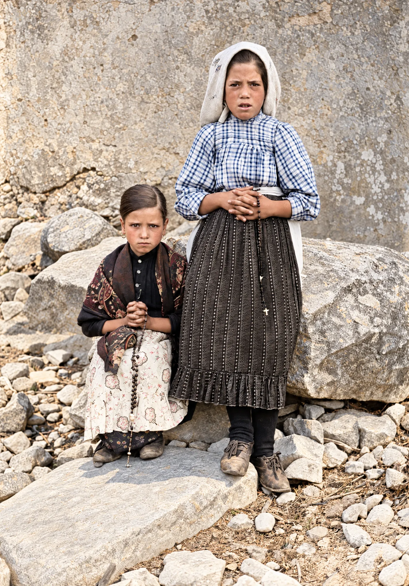 Lúcia e Jacinta em Reixida, setembro de 1917: Cor (IA)