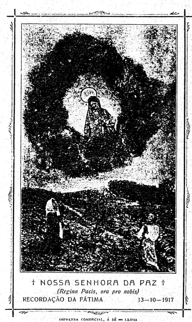 Estampa de Nossa Senhora da Paz, recordação de Fátima, 13 de outubro de 1917