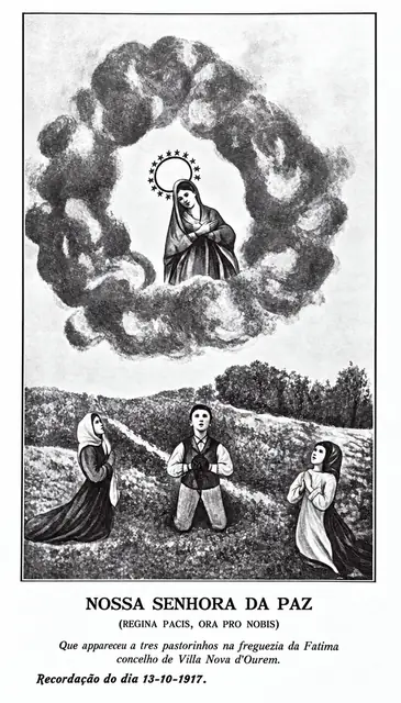 Holy card of Our Lady of Peace distributed at the Cova da Iria, 13 October 1917