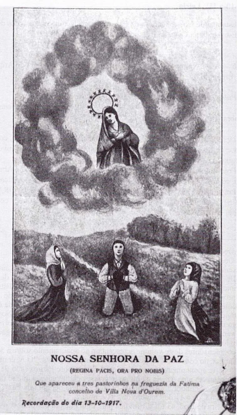 Holy card of Our Lady of Peace distributed at the Cova da Iria, 13 October 1917: Archive print