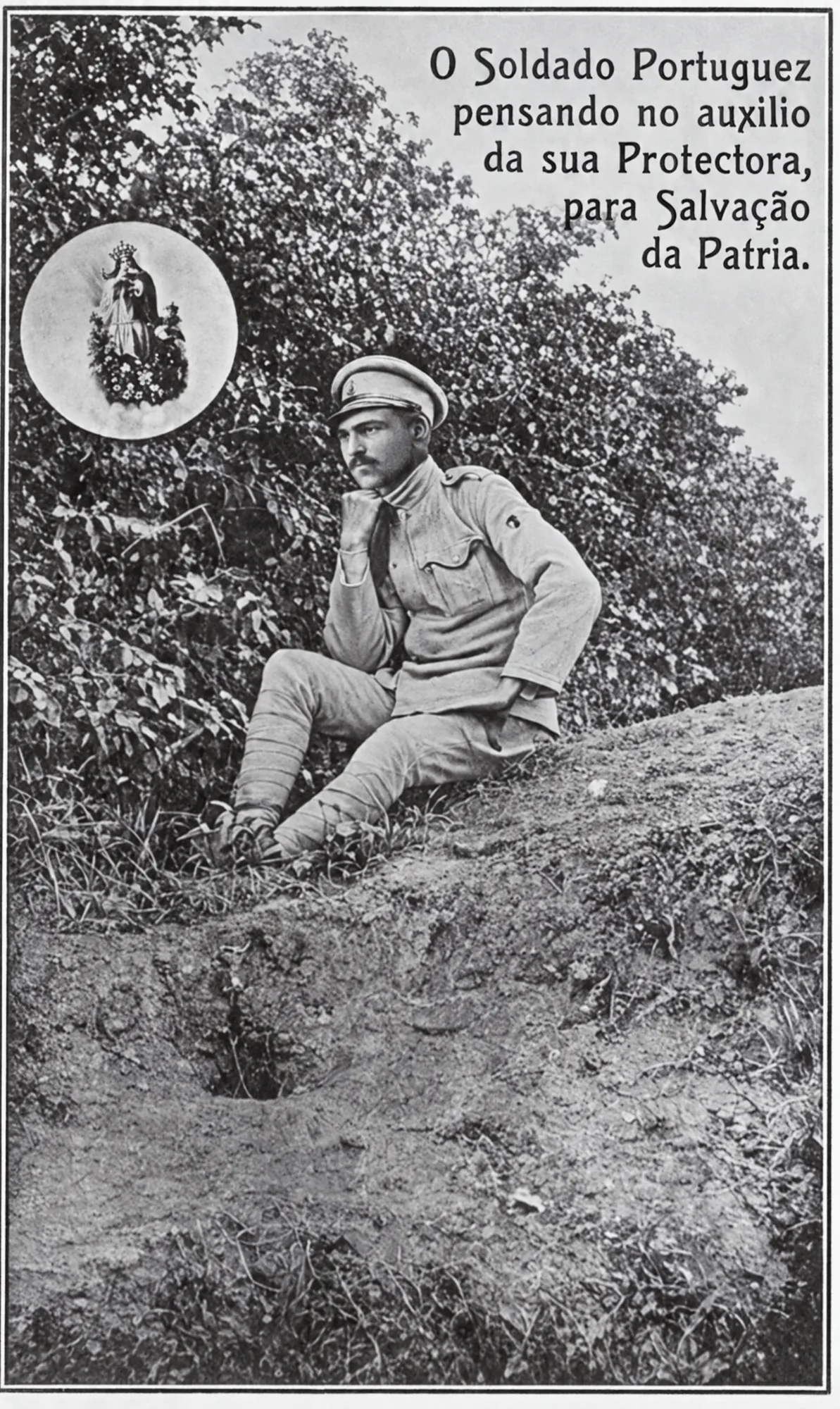 Postcard: 'The Portuguese Soldier thinking of his Protectress', 1917: Restored (AI)