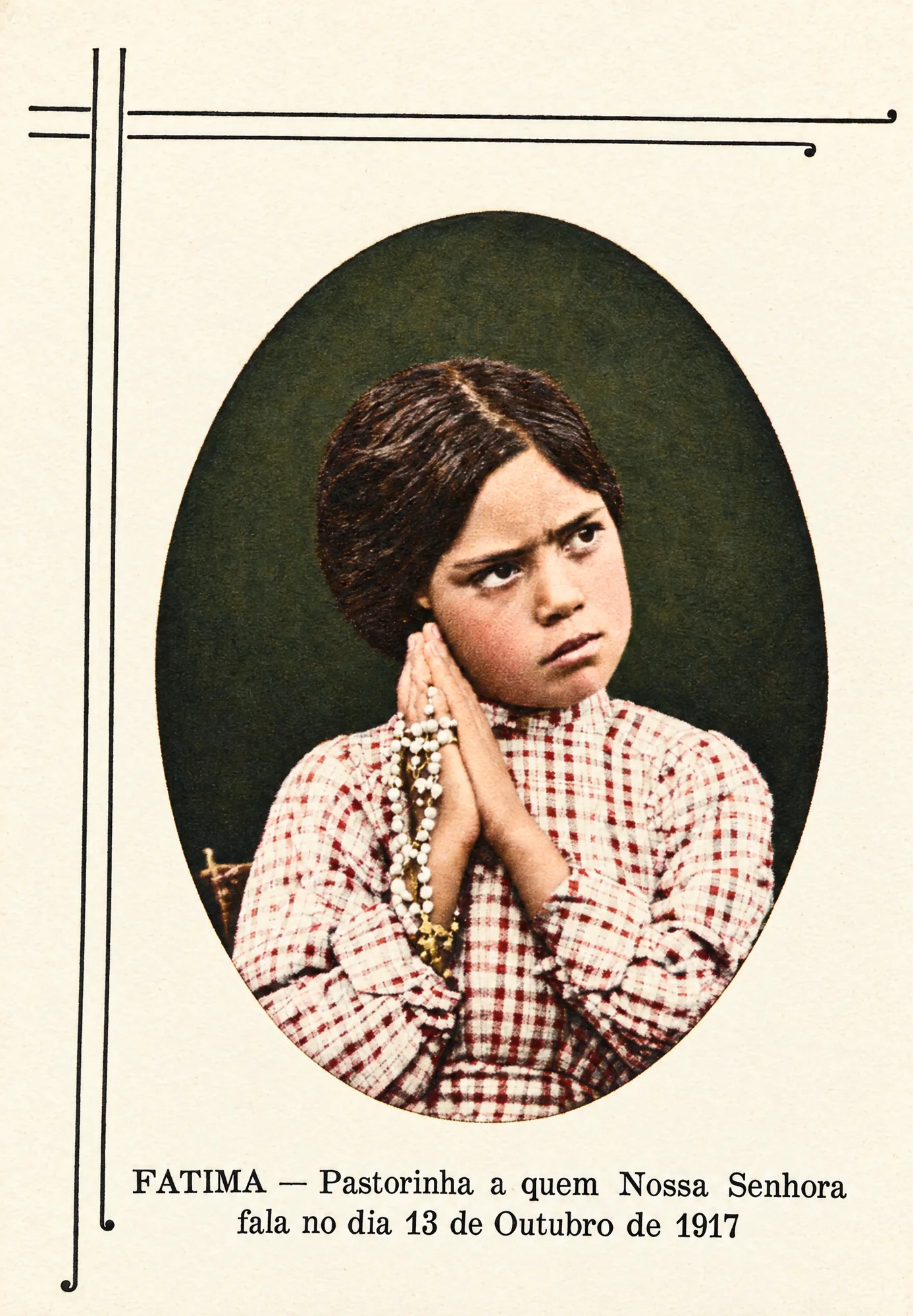 Pagela com uma fotografia de Lúcia, 1917: Cor (IA)