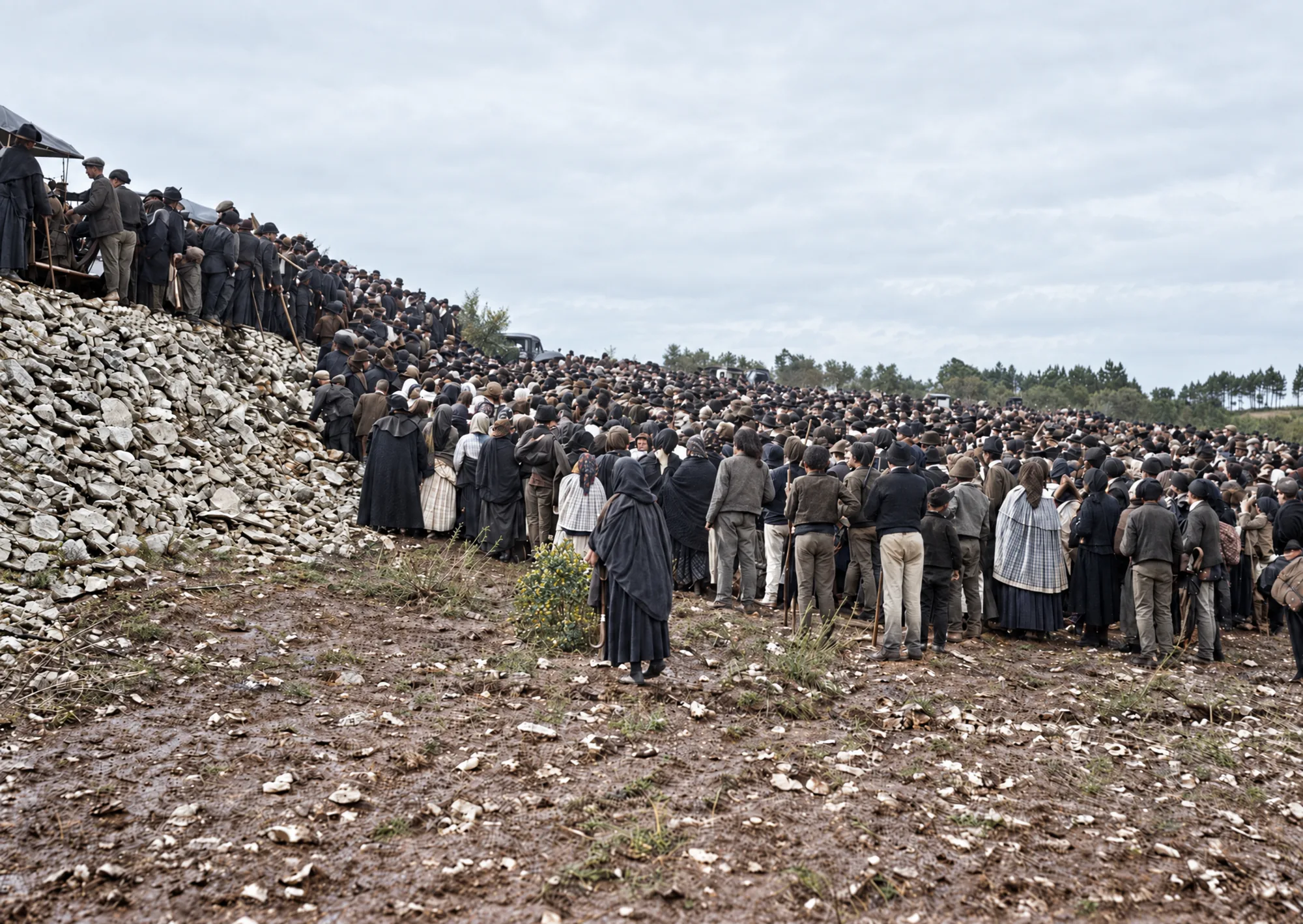 Parte da multidão vista por detrás, Cova da Iria, 13 de outubro de 1917: Cor (IA)