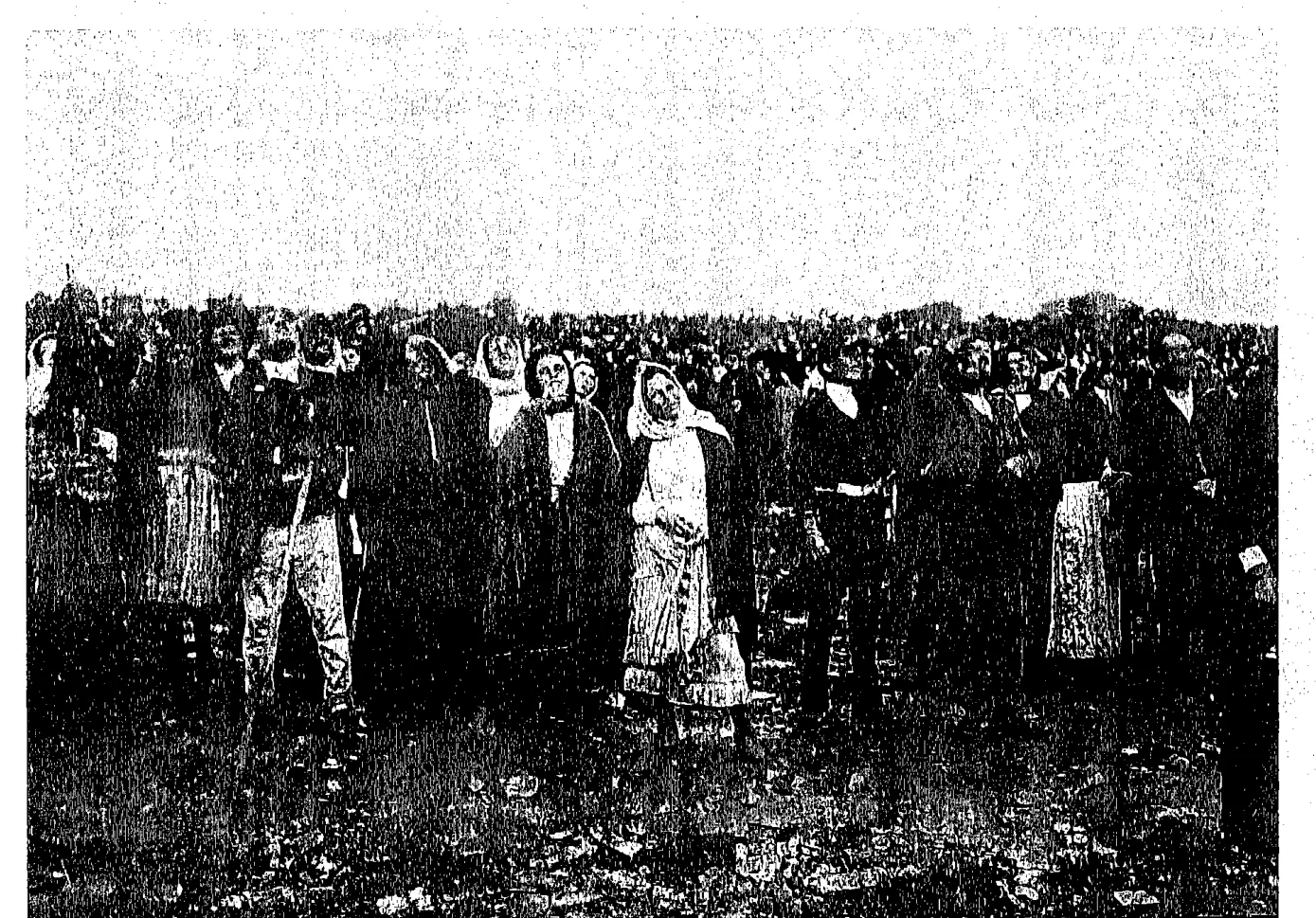 Group standing and looking at the sun, 13 October 1917: Original scan