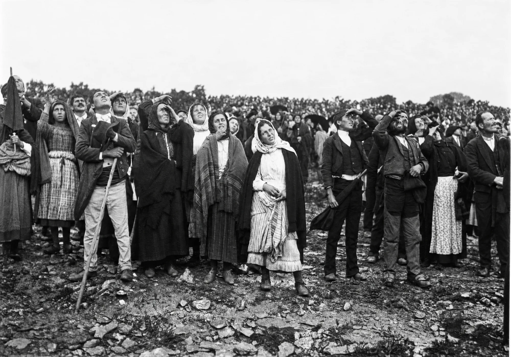 Group standing and looking at the sun, 13 October 1917: Restored (AI)