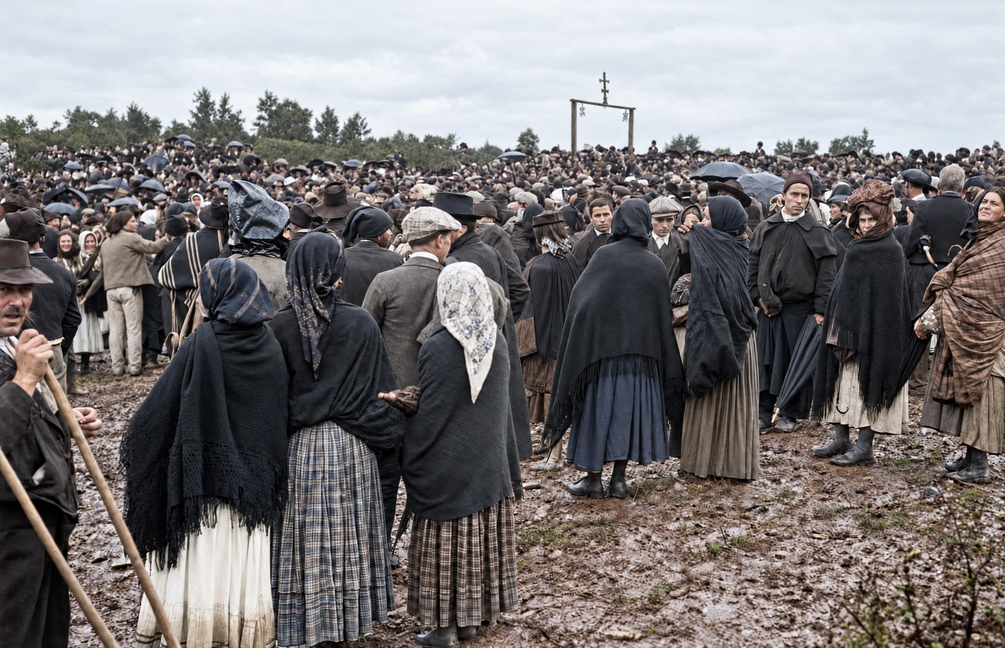 A multidão começa a dispersar após o fenómeno, 13 de outubro de 1917: Cor (IA)