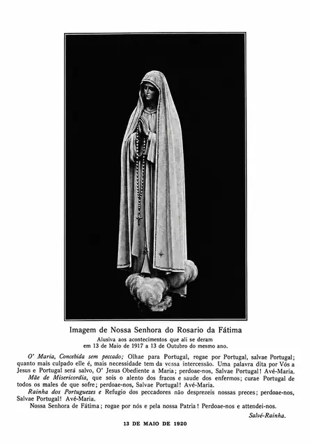Holy card of the statue of Our Lady of the Rosary of Fátima, 13 May 1920