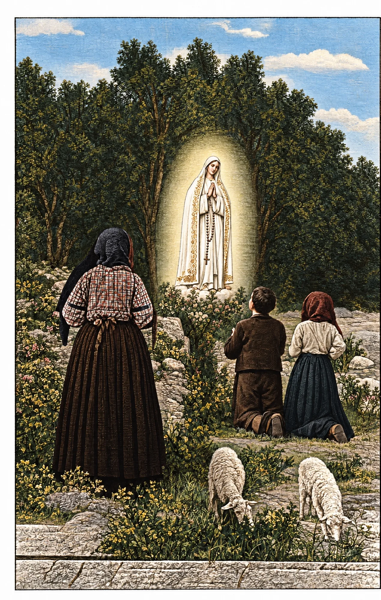 Fotomontagem «Aparição de Fátima», de M. Pereira, 1920: Cor (IA)